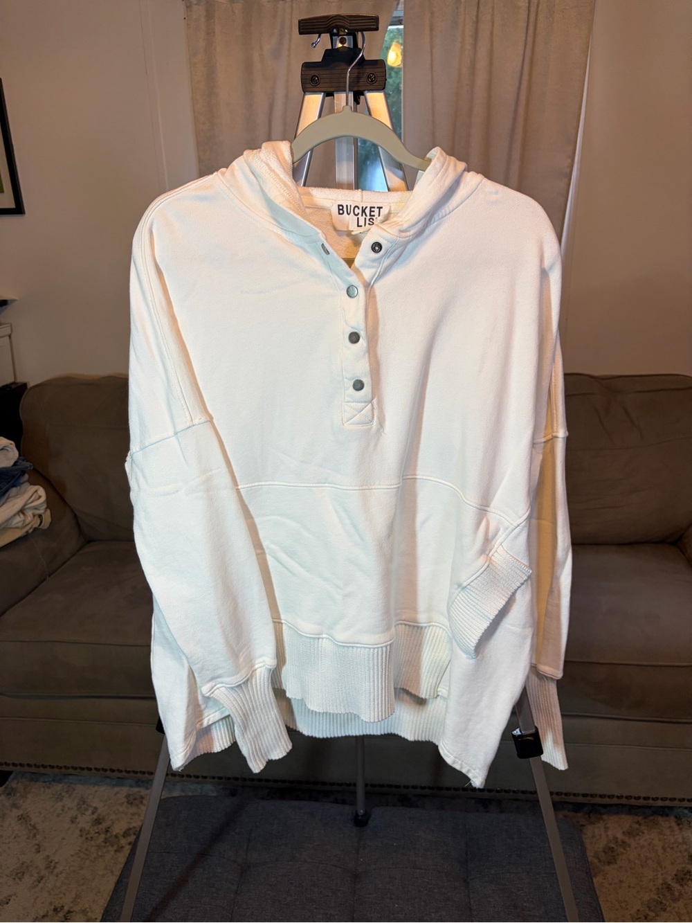 BUCKETLIST Off-White Hooded Henley Sweatshirt